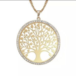 Gold Tree of Life Double Chained Long Necklace